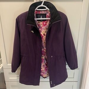 Like New LONDON FOG Purple w/ Pink Floral Lined Jacket | Petite Small | Zipper